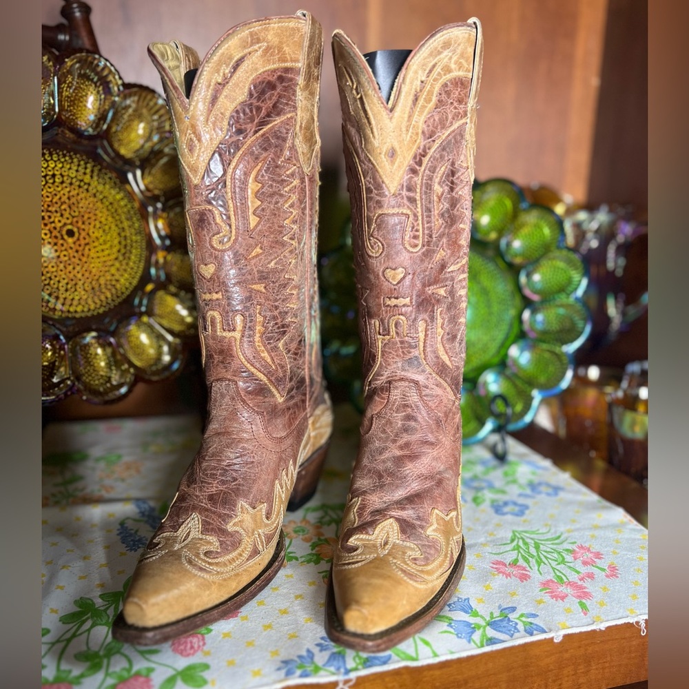 Women’s Corral Leather Boot Crackle Distressed
Saddle Snip-Toe Western Size 7